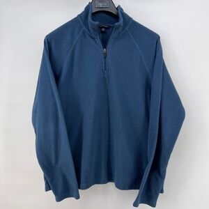 Lands End Mens Blue‎ ThermaCheck Fleece 1/4 Zip Pullover Size L